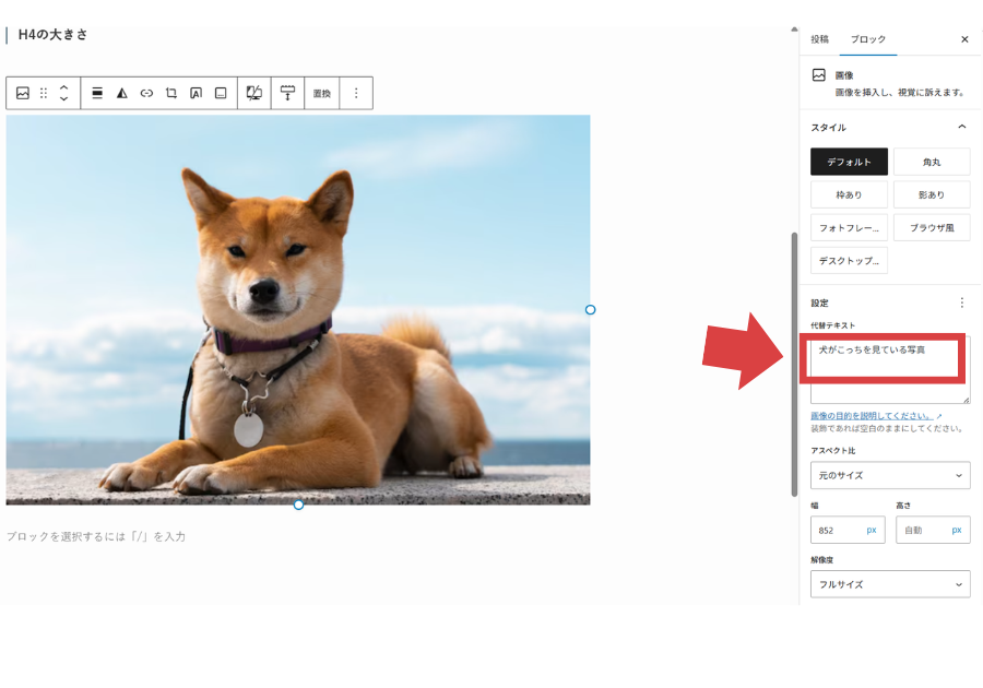 画像には必ず「代替テキスト」を入れよう。例